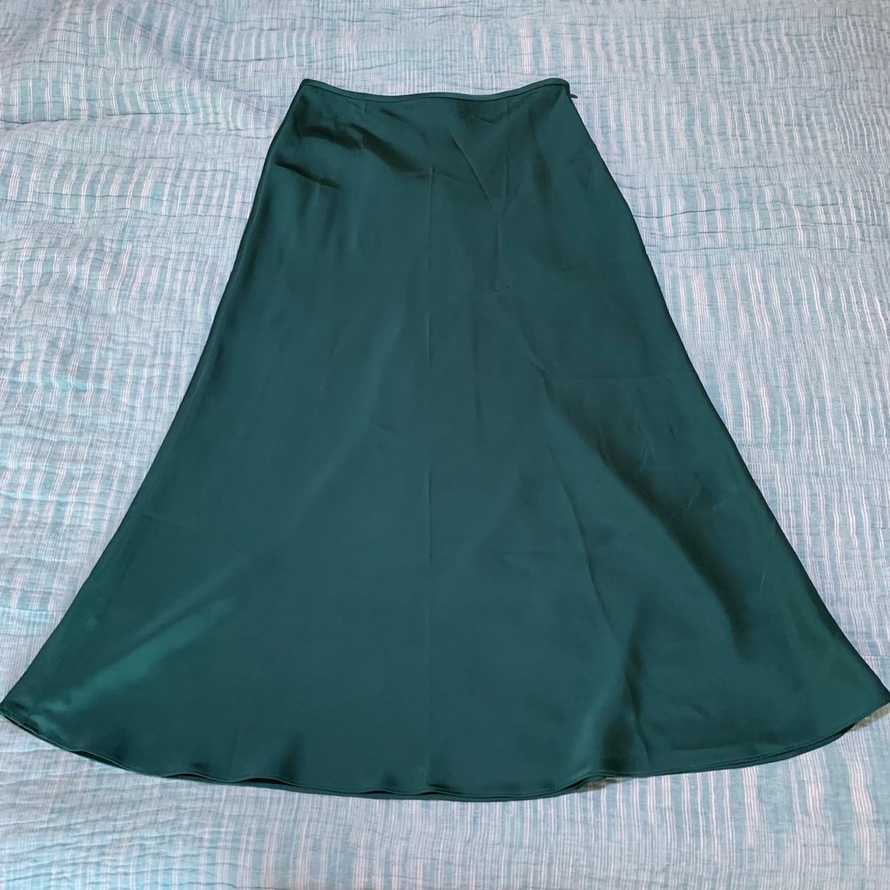 Antonio Melani Satin Midi Skirt Forest Green Silk Look A-Line Size 4